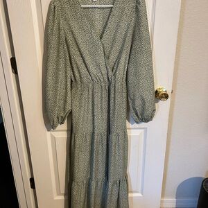 Women’s Sage Green Long Sleeve Wrap Maxi Dress